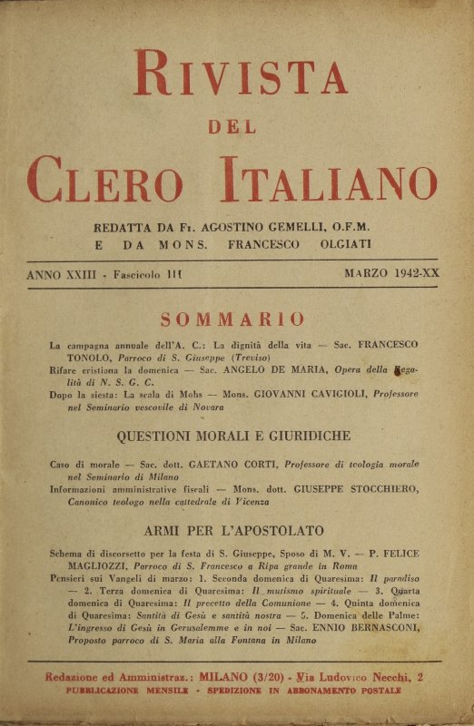 LA RIVISTA DEL CLERO ITALIANO - 1942 - 3