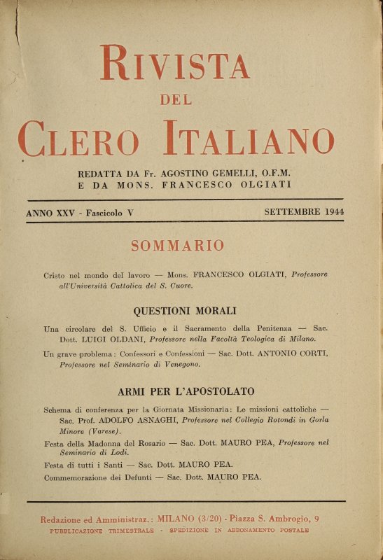 LA RIVISTA DEL CLERO ITALIANO - 1944 - 5 - autori-vari - Vita e Pensiero -  Fascicolo digitale Rivista del Clero Vita e Pensiero