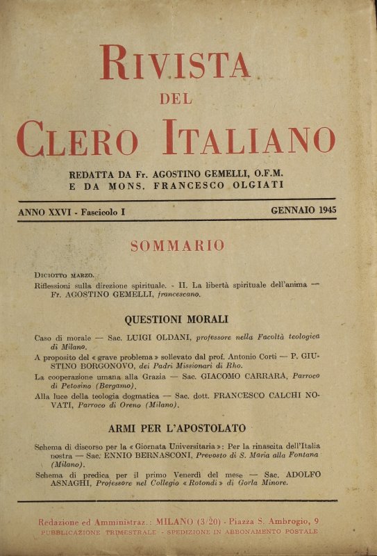 LA RIVISTA DEL CLERO ITALIANO - 1945 - 1