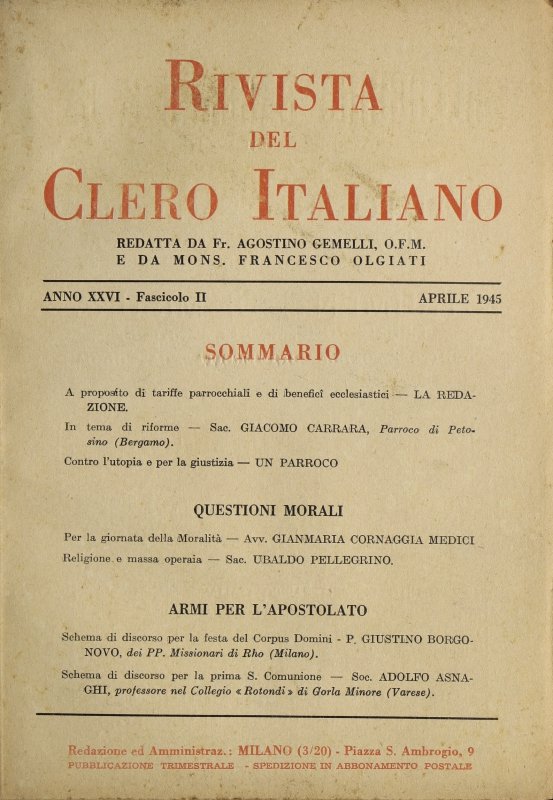 LA RIVISTA DEL CLERO ITALIANO - 1945 - 2