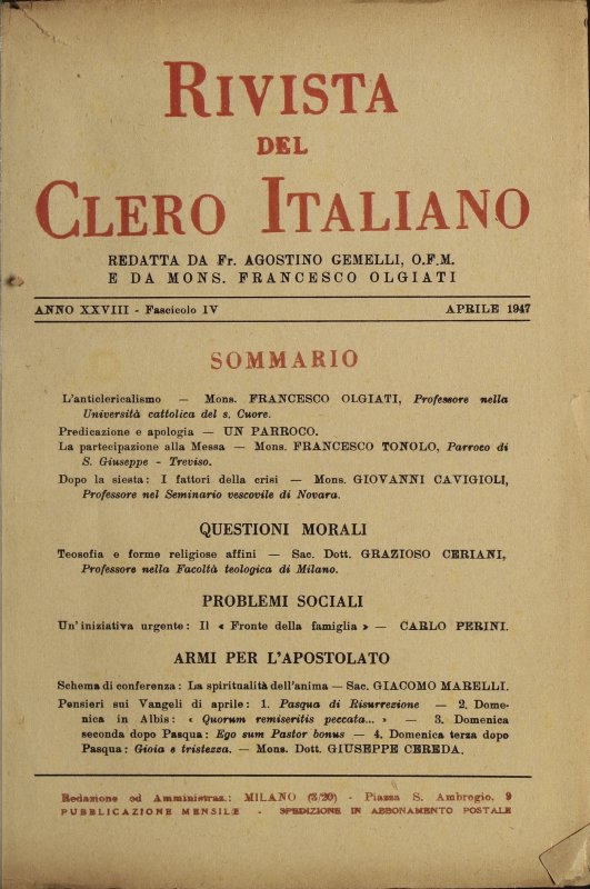 LA RIVISTA DEL CLERO ITALIANO - 1947 - 4