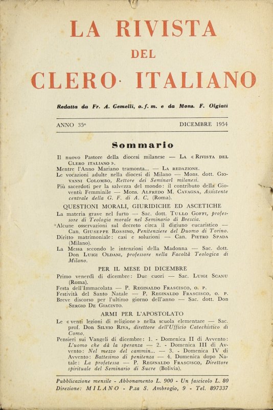 LA RIVISTA DEL CLERO ITALIANO - 1954 - 12