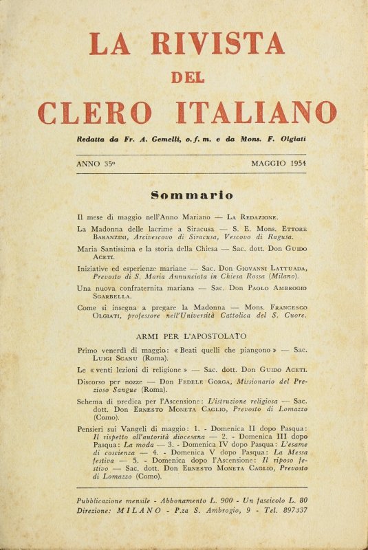 LA RIVISTA DEL CLERO ITALIANO - 1954 - 5