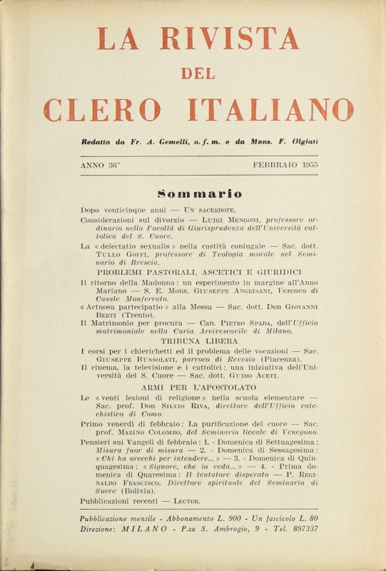 LA RIVISTA DEL CLERO ITALIANO - 1955 - 2