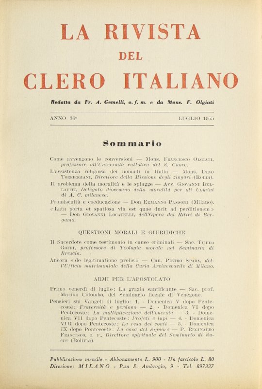 LA RIVISTA DEL CLERO ITALIANO - 1955 - 7