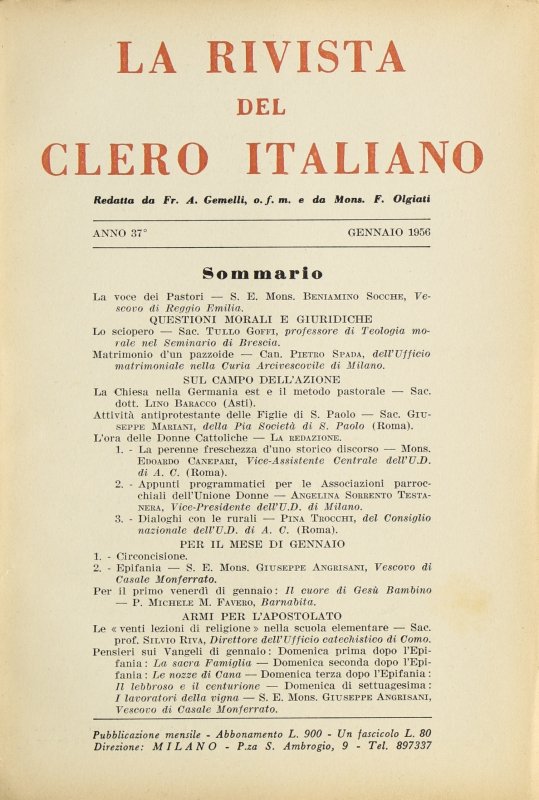LA RIVISTA DEL CLERO ITALIANO - 1956 - 1