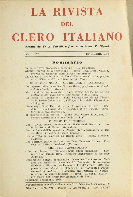 LA RIVISTA DEL CLERO ITALIANO - 1956 - 12