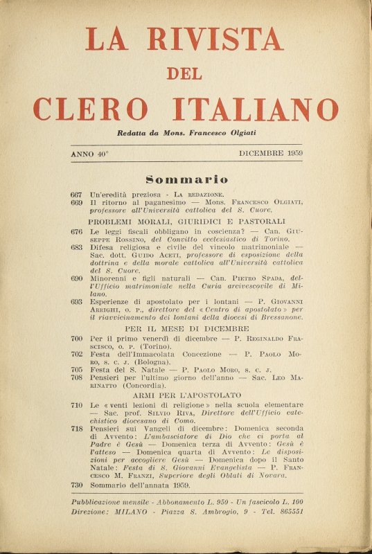 LA RIVISTA DEL CLERO ITALIANO - 1959 - 12