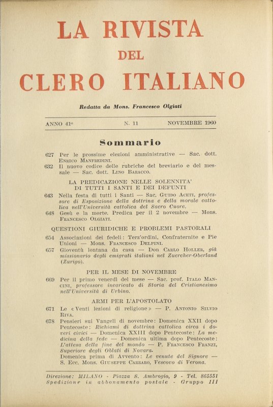 LA RIVISTA DEL CLERO ITALIANO - 1960 - 11