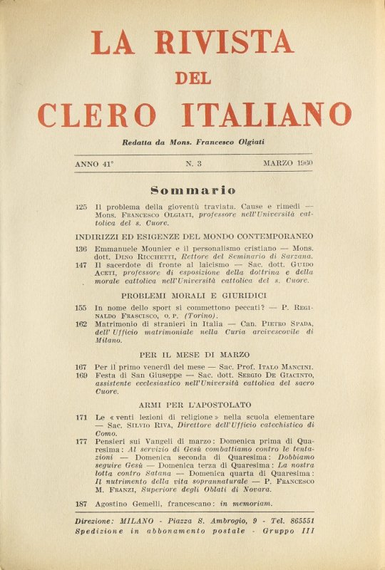 LA RIVISTA DEL CLERO ITALIANO - 1960 - 3