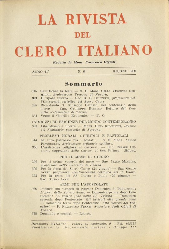 LA RIVISTA DEL CLERO ITALIANO - 1960 - 6