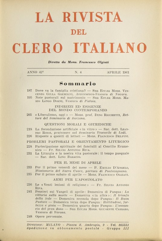 LA RIVISTA DEL CLERO ITALIANO - 1961 - 4