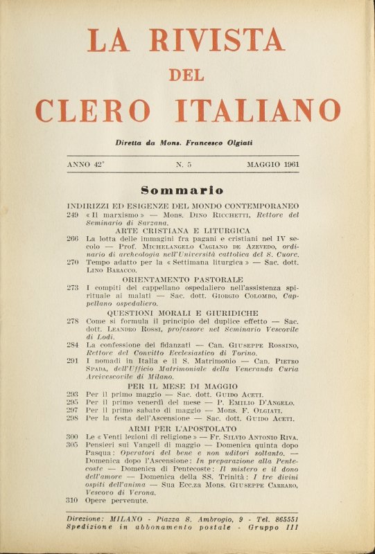 LA RIVISTA DEL CLERO ITALIANO - 1961 - 5