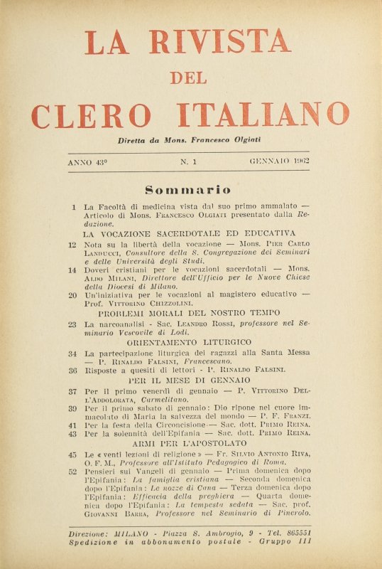 LA RIVISTA DEL CLERO ITALIANO - 1962 - 1