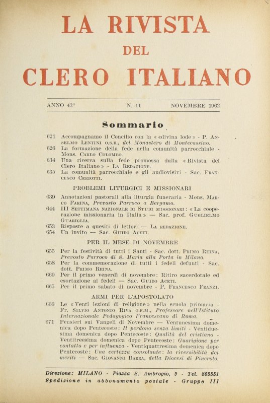 LA RIVISTA DEL CLERO ITALIANO - 1962 - 11