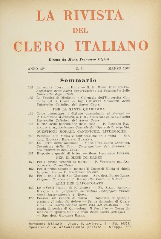 LA RIVISTA DEL CLERO ITALIANO - 1962 - 3