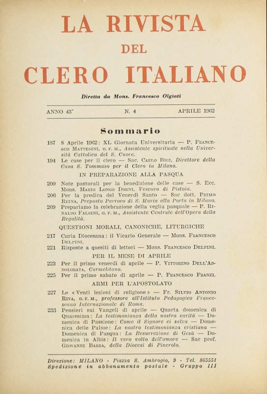 LA RIVISTA DEL CLERO ITALIANO - 1962 - 4