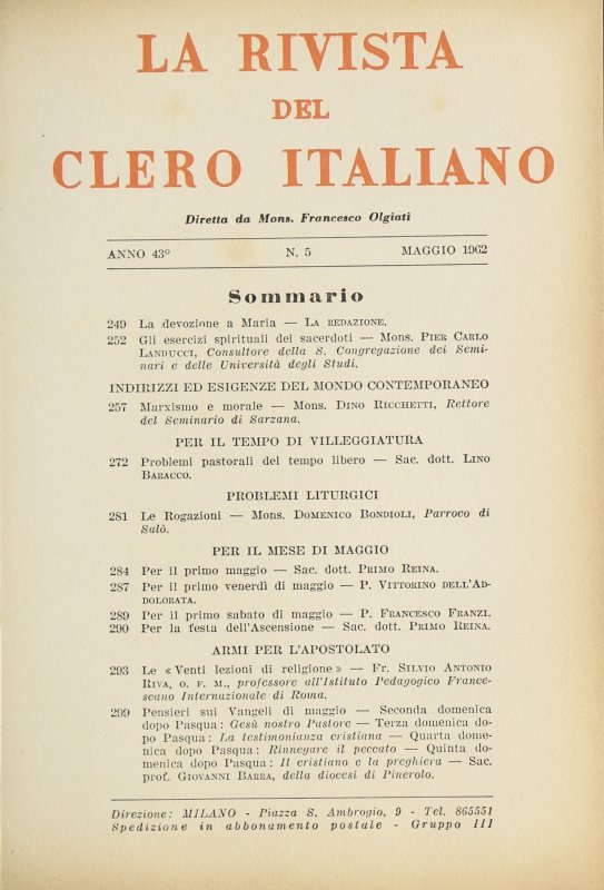 LA RIVISTA DEL CLERO ITALIANO - 1962 - 5