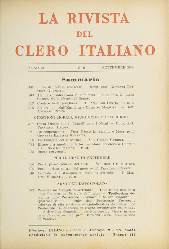 LA RIVISTA DEL CLERO ITALIANO - 1962 - 9