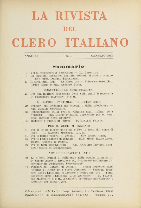 LA RIVISTA DEL CLERO ITALIANO - 1963 - 1