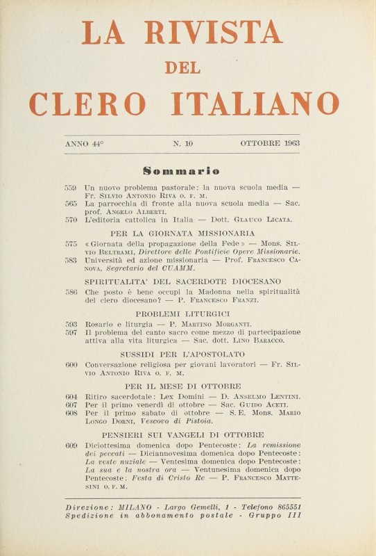 LA RIVISTA DEL CLERO ITALIANO - 1963 - 10