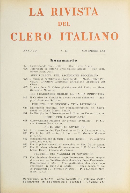 LA RIVISTA DEL CLERO ITALIANO - 1963 - 11