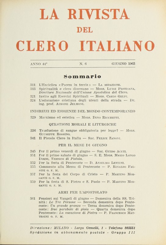 LA RIVISTA DEL CLERO ITALIANO - 1963 - 6