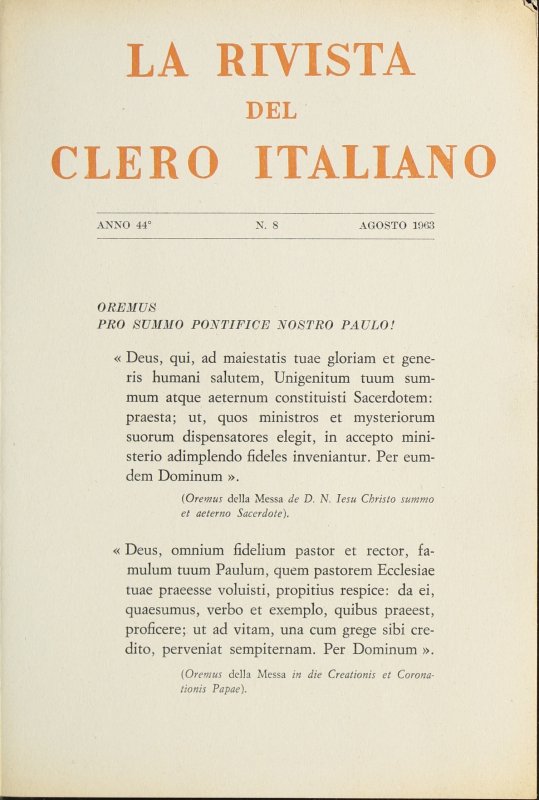 LA RIVISTA DEL CLERO ITALIANO - 1963 - 8