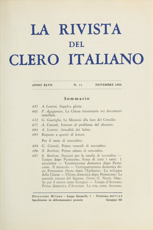 LA RIVISTA DEL CLERO ITALIANO - 1966 - 11