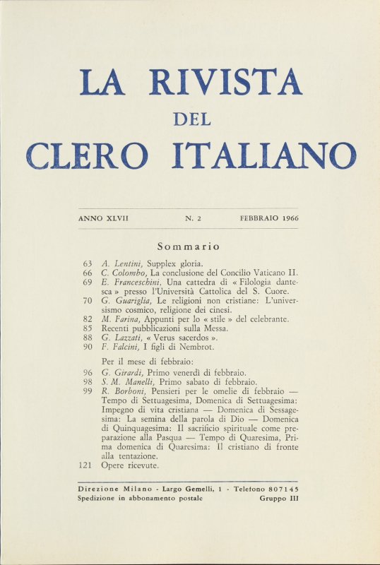 LA RIVISTA DEL CLERO ITALIANO - 1966 - 2