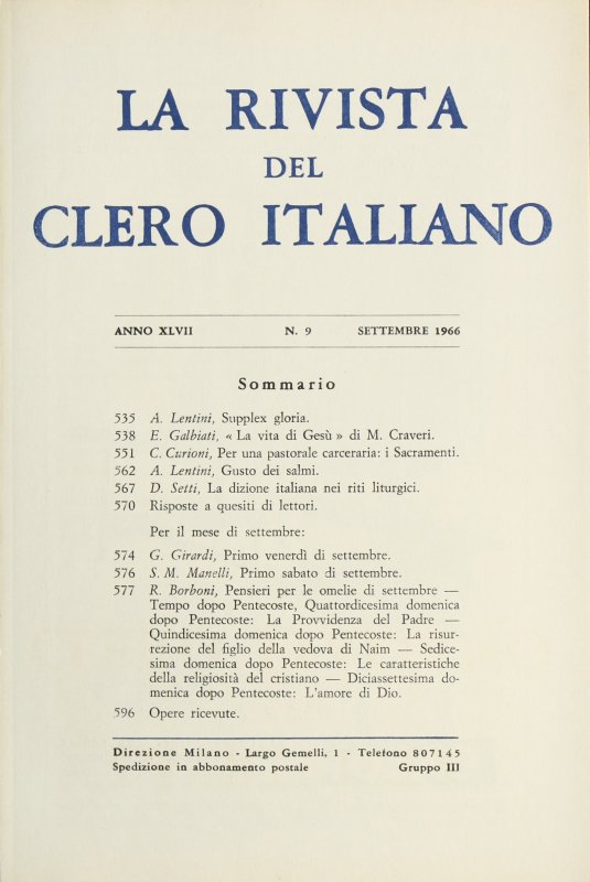 LA RIVISTA DEL CLERO ITALIANO - 1966 - 9