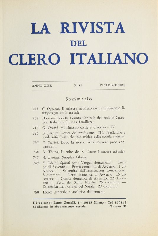 LA RIVISTA DEL CLERO ITALIANO - 1968 - 12