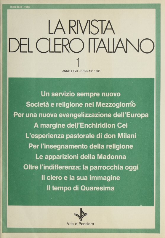 LA RIVISTA DEL CLERO ITALIANO - 1986 - 1
