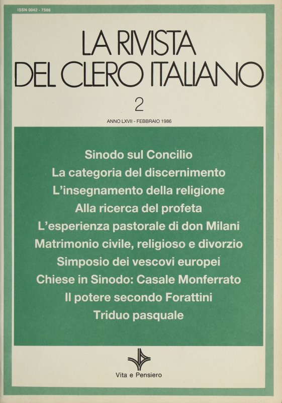 LA RIVISTA DEL CLERO ITALIANO - 1986 - 2