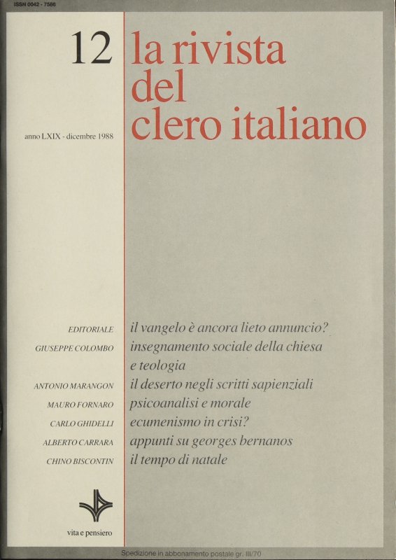 LA RIVISTA DEL CLERO ITALIANO - 1988 - 12