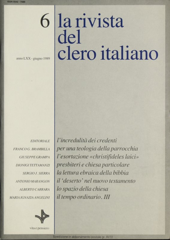 LA RIVISTA DEL CLERO ITALIANO - 1989 - 6