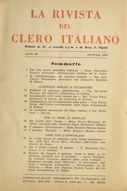 Le condizioni economiche del Clero Italiano e l’on. Terranova