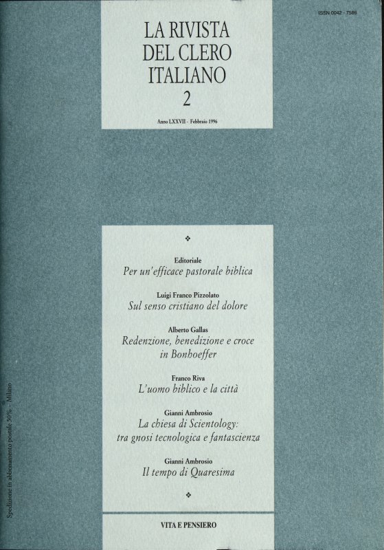 Redenzione, benedizione e croce: Elementi sapienziali nella teologia di D. Bonhoeffer